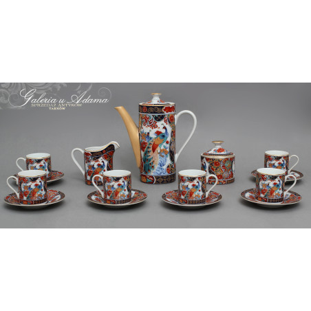 JAPONIA-PORCELANOWY KOMPLET DO KAWY ESPRESSO NA 6- OSÓB Z DZBANKIEM,  CUKIERNICZKĄ I MLECZNIKIEM-DEKORACYJNY !