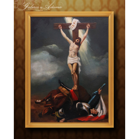 Obraz Olejny – XIX/XX w-Malarstwo patriotyczne-Chrystus na krzyżu i rycerz polski.