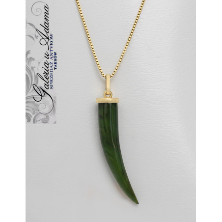 Wisiorek z łańcuszkiem złoty-14 k wysadzany Jadeitem naturalnym-Ciekawy !