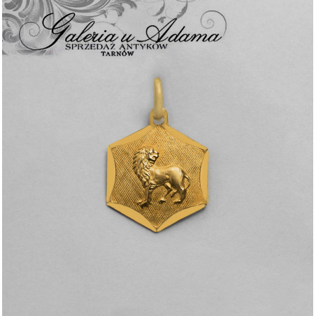 Wisiorek złoty-18 k przedstawia znak zodiaku “Lew”-Efektownie zdobiony !