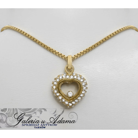 Model " CHOPARD "-Wisiorek złoty-18 k (w~12,31 g)- "serce" ze złotym łańcuszkiem wysadzany brylantami-0,90 k !