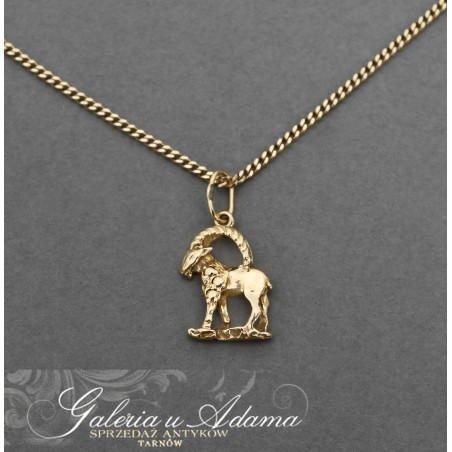 ZŁOTO-14 K i 9 K (4,10 g) WISIOREK Z ŁAŃCUSZKIEM ZŁOTYM-ZNAK ZODIAKU “KOZIOROŻEC”.