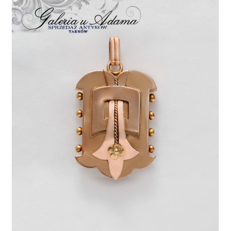 Złoto-18 k ( w~14,66 g) Wisior/sekretnik z przestrzenną aplikacją-z okresu ART-DECO-Piękny !