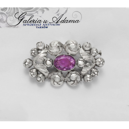 1910 r-Broszka srebrna wysadzana diamentami i Ametystem-Elegancka !