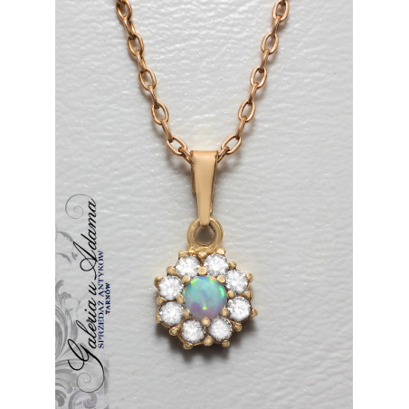 Wisiorek złoty-14 k (w~4,67 g) z łańcuszkiem wysadzany Opalem i kryształami- Piękny !