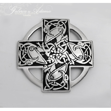 St. Justin Pewter- Celtycki krzyż wg wzoru 200 p.n.e. ozdobiony smokami  opiekuńczymi w oryginalnym etui !