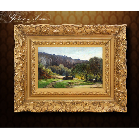 OBRAZ OLEJNY - JOSEPH VAN LUPPEN (1834-1891)- GÓRSKI PEJZAŻ.