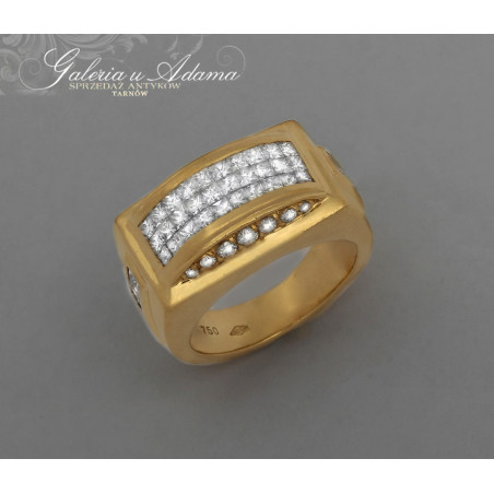 Złoty pierścionek próby-18 k ( w~16,05 g) wysadzany diamentami- 1,48 k-Piękny !