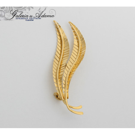 Złota-18 k (~3,78 g) Broszka “Liście paproci” -Elegancka !