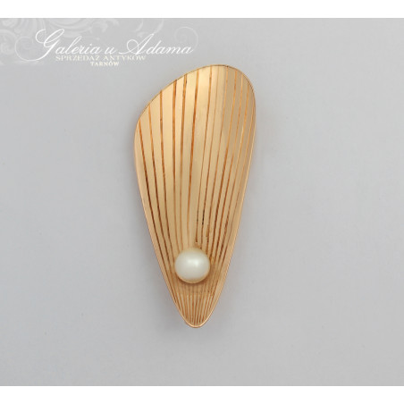 Złota-18 k (~6,71 g) Broszka "płatek"wysadzana perłą-Elegancka !