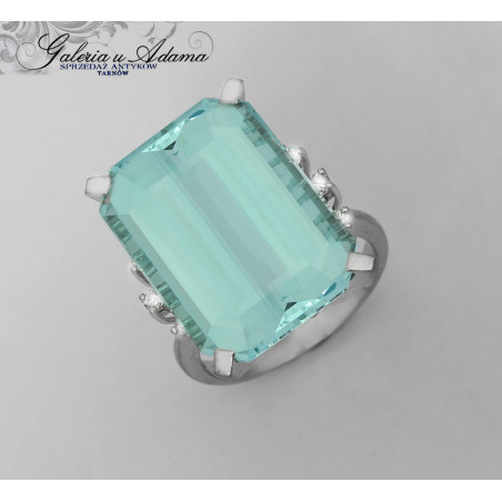 DUŻA AKWAMARYNA-25,62 k-Pierścionek złoty -18 k z Akwamaryną- 25,62 k i brylantami-0,24 k !!