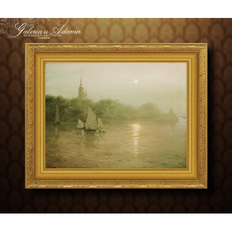 OBRAZ OLEJNY-SYGNOWANY MONOGRAMEM- X.M.-Szkoła Rosyjska. - ST.PETERSBURG- „Zajęcza wyspa”.