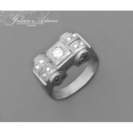 ART-DECO-Pierścionek z białego złota-18 k (~7,05 g) wysadzany brylantami-0,32 k  !