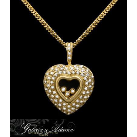 Złoto-18 k (w~22,53 g)- Model " CHOPARD "-Wisiorek złoty"serce" ze złotym łańcuszkiem wysadzany brylantami-0,80 k !