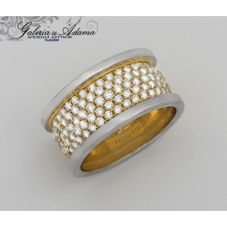 Obrączka z dwukolorowego złota-18 k (~13,07 g) wysadzany brylantami- 1,80 k !