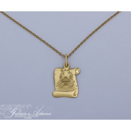 WISIOREK ZŁOTY-14 K Z ŁAŃCUSZKIEM ZŁOTYM ZNAK ZODIAKU “RAK”.