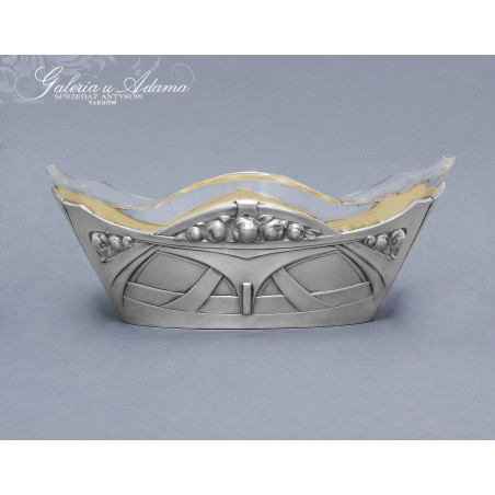 ART-DECO-OWOCARKA/PATERA ZE SREBRA-800, WEWNĄTRZ ZŁOCONA Z WKŁADEM SZKLANYM - ELEGANCKA !