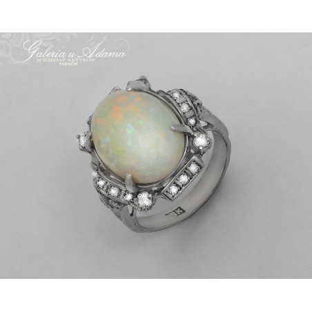 Pierścionek z białego złota-18 k (~ 7,57 g) wysadzany brylantami- 0,50 k i OPALEM naturalnym (~1,8 cm x 1,4 cm)-Piękny !