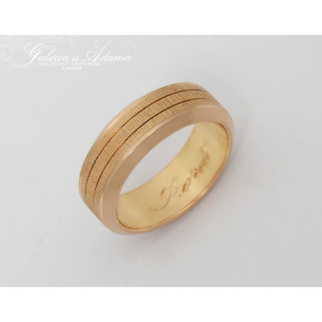 Obrączka złota-18 k (w~6,88 g) ozdobnie grawerowana-Ciekawa !