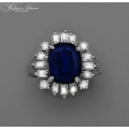 Pierścionek z białego złota-18 k wysadzany brylantami- 1,10 k i Szafirem naturalnym- 4,00 k !!