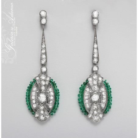 Kolczyki platynowo-złote (w~13,64 g)wysadzane brylantami-2,00 karaty i Szmaragdami naturalnymi-Piękna praca jubierska !
