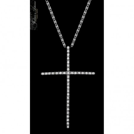 Krzyżyk złoty-18 k (~7,57 g) ze złotym łańcuszkiem wysadzany brylantami- 0,55 karata-NOWOCZESNY !-