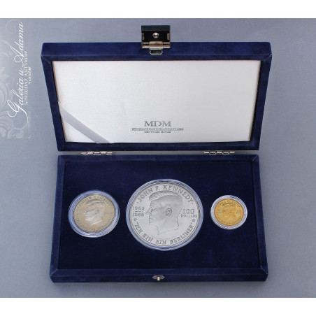Zestaw monet-250 $ w złocie-916 (w.10 g), 100 $ srebro (w.155,5 g) i 50 $ srebro (w.28,28 g)-John F.Kennedy!
