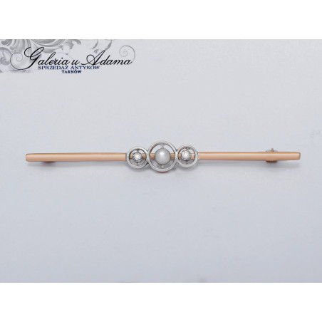 1920 r-Broszka złota-18 k (w~3,6 g) wysadzana brylantami-0,06 k i Perłą-Elegancka !