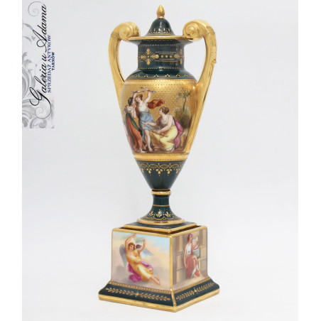 Wiedeń (1880-1910)-Waza/amfora z porcelany,z ręcznie malowanymi scenami mitologicznymi, bogato złocona-Absolutnie Piękna !