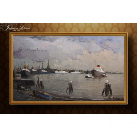 OBRAZ OLEJNY - GASTON COEKELBERGS /1914-1985/ - PORT W DESZCZU.
