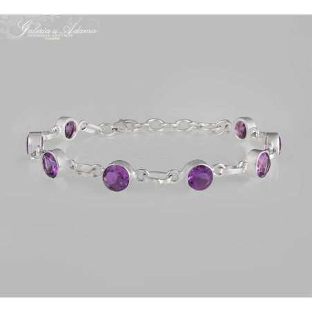 Bransoleta srebrna-925 wysadzana Ametystami-11 karatów- ELEGANCKA !