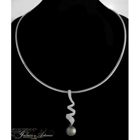 Naszyjnik z białego złota-18 k (~26,13 g) wysadzany brylantami-1,10 k i Perłą "Tahiti" (~1,2 cm) !