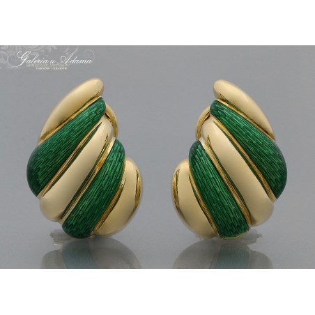 KLIPSY ZŁOTE-18 K (w~14,16 g)  WYSADZANE EMALIĄ ZIELONĄ !
