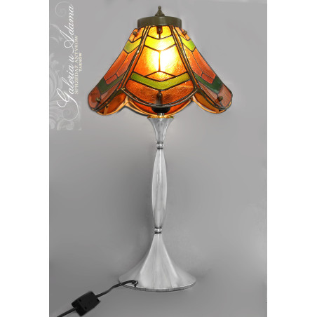 LAMPA SREBRNA-950 Z WITRAŻOWYM KLOSZEM Manufaktury "ROVIRALTA"-  BARDZO DEKORACYJNA !
