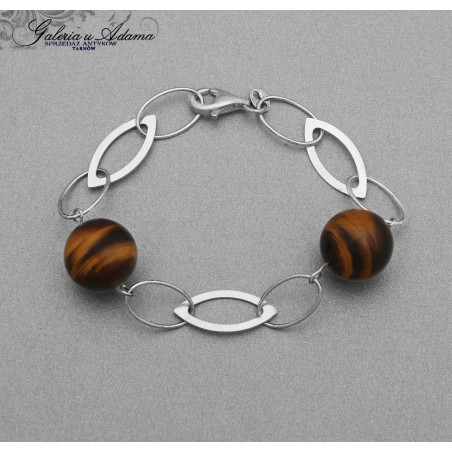 Bransoletka srebrna-925 wysadzana Chalcedonami  "Tygrysie oko"-NOWA !