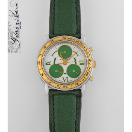 BAUME & MERCIER- Zegarek damski, Chronograf -Tachymeter-Stalowo,złoty, kwarc na pasku skórzanym-Piękny !