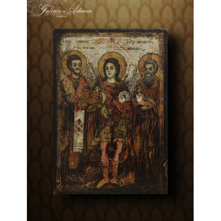 XIX w-IKONA NA DESCE – ARCHANIOŁ MICHAŁ W OTOCZENIU ŚWIĘTYCH.