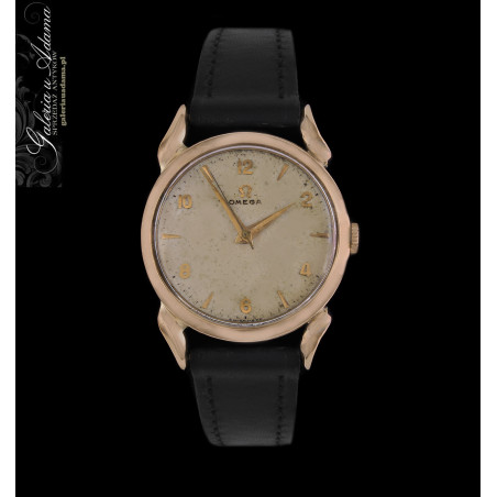 „OMEGA ”- MĘSKI ZEGAREK - ZŁOTY-18 KARAT NA PASKU SKÓRZANYM-MECHANICZNY, 50-LATA  !