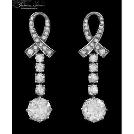 DUŻE BRYLANTY ( 2 x 1,35 k )-Kolczyki z białego złota-18 k z brylantami- 4,50 karata ( w tym 2 x 1,35 k) w etui-BELLE EPOQUE !